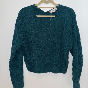 Pink Rose Deep Teal V-Neck Sweater